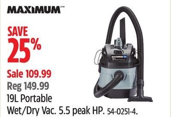 Canadian Tire Maximum 19l portable wet/dry vac offer