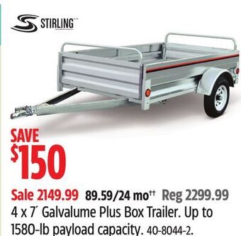 Canadian Tire Stirling 4x7´ galvalume plus box trailer offer