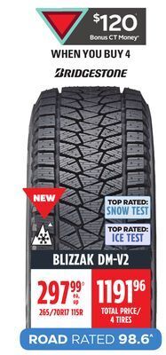 Canadian Tire Bridgestone blizzak dm-v2 tires offer