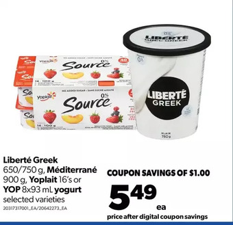Real Canadian Superstore Liberté greek, méditerrané, yoplait or yop yogurt offer