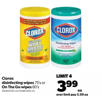 Real Canadian Superstore Clorox disinfecting wipes or on the go wipes offer
