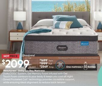 Sleep Country Beautyrest unity lux bay mattress offer