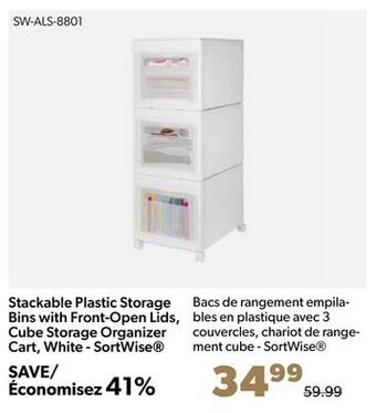 Shopper+ Stackable plastic storage bins with front-open lids, cube storage organizer cart, white - sortwise offer