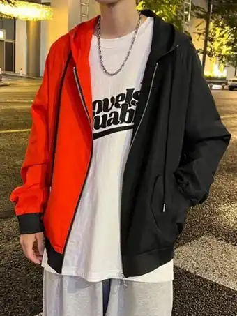 SheIn Men two tone drop shoulder drawstring hooded jacket offer