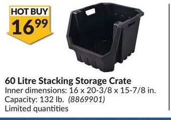 Princess Auto 60 litre stacking storage crate offer