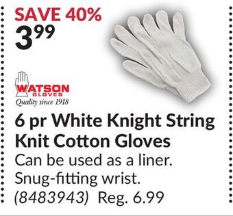 Princess Auto 6 pr white knight string knit cotton gloves offer
