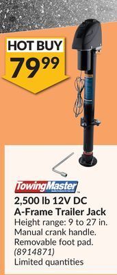 Princess Auto 2,500 lb 12v dc a-frame trailer jack offer