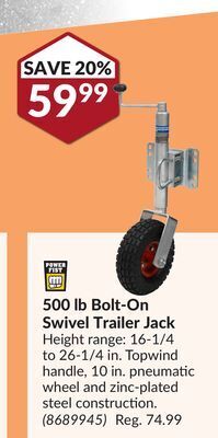 Princess Auto 500 lb bolt-on swivel trailer jack offer