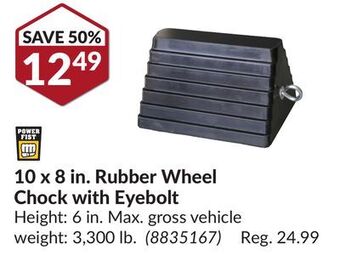 Princess Auto 10 x 8 in. rubber wheel chock with eyebolt offer