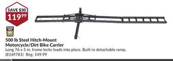 Princess Auto 500 lb steel hitch-mount motorcycle/dirt bike carrier offer