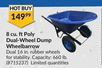 Princess Auto 8 cu. ft poly dual-wheel dump wheelbarrow offer