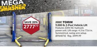 Princess Auto 9,000 lb 2-post vehicle lift offer