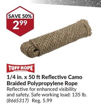 Princess Auto 1/4 in. x 50 ft reflective camo braided polypropylene rope offer