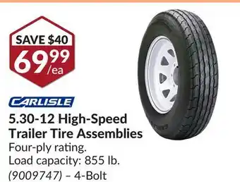Princess Auto 5.30-12 high-speed trailer tire assemblies offer