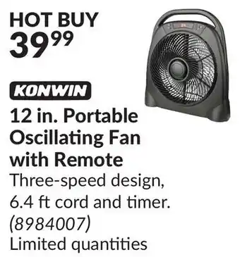 Princess Auto 12 in. portable oscillating fan with remote offer