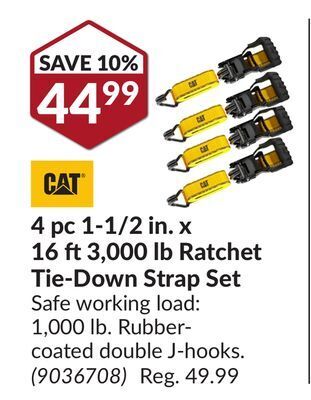 Princess Auto 4 pc 1-1/2 in. x 16 ft3,000 lb ratchet tie-down strap set offer