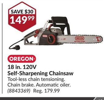Princess Auto 18 in. 120v self-sharpening chainsaw offer