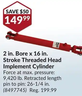 Princess Auto 2 in. bore x 16 in. stroke threaded head implement cylinder offer