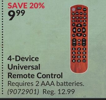 Princess Auto 4-device universal remote control offer