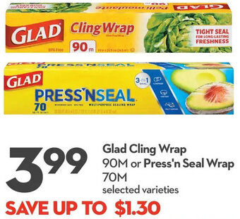 Longo's Glad Cling Wrap 90M or Press'n Seal Wrap 70M offer