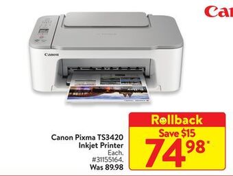 Walmart Canon pixma ts3420 inkjet printer offer