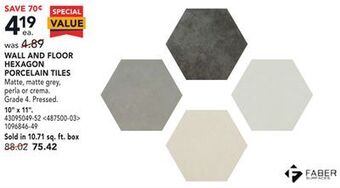 Lowe's Faber wall and floor hexagon porcelain tiles 10" x 11" offer
