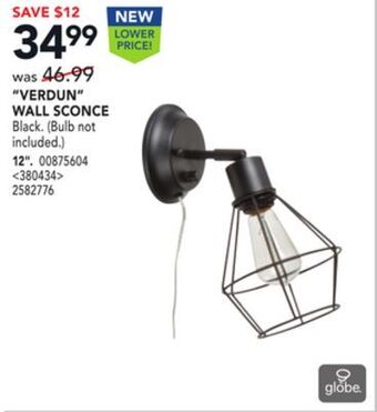 Lowe's Globe "verdun" wall sconce 12" offer