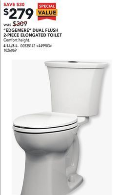 Lowe's American standard "edgemere" dual flush 2-piece elongated toilet offer