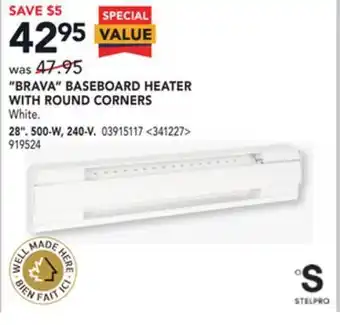 Lowe's Stelpro "brava" baseboard heater with round corners 28" offer