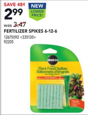 Lowe's Miracle-gro fertilizer spikes 6-12-6 offer