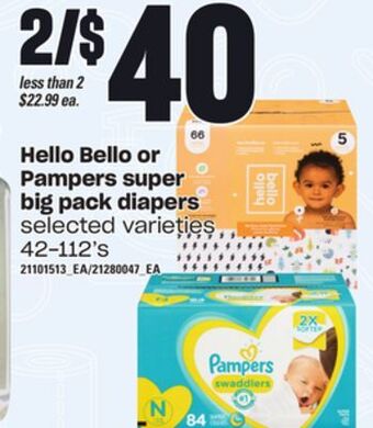 Independent Grocer Hello bello or pampers super big pack diapers, 42-112's offer
