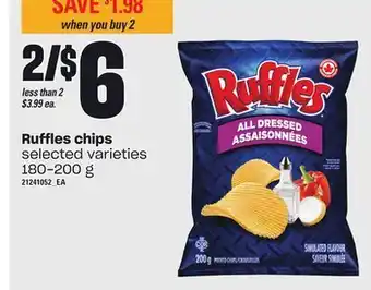 Independent Grocer Ruffles chips, 180-200 g offer