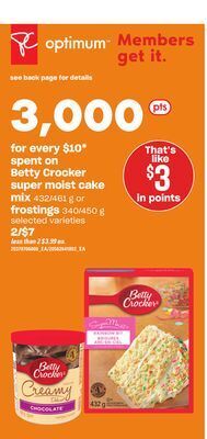 Independent Grocer Betty crocker super moist cake mix, 432/461 g or frostings, 340/450 g offer