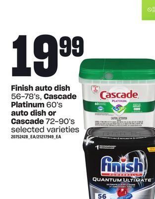 Independent Grocer Finish auto dish, 56-78's, cascade platinum, 60's auto dish or cascade, 72-90's offer