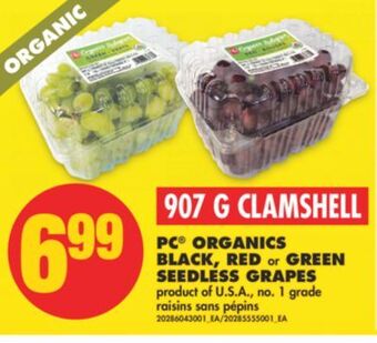 No Frills Pc® organics black, red or green seedless grapes, 907 g clamshell offer