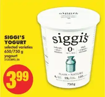 No Frills Siggi's yogurt, 650/750 g offer