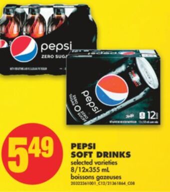 No Frills Pepsi soft drinks, 8/12x355 ml offer