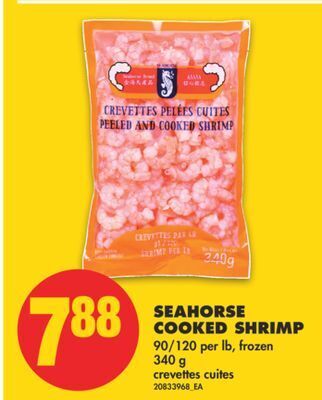 No Frills Seahorse cooked shrimp, 90/120 per lb, 340 g offer