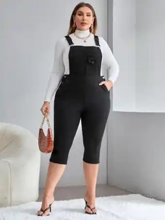 SheIn Plus patched pocket denim overalls without tee offer