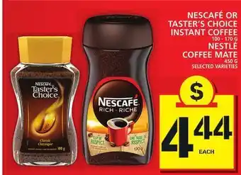 Food Basics Nescafé or taster's choice instant coffee or nestlé coffee mate offer