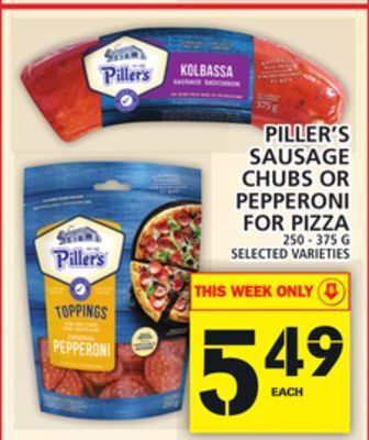 Food Basics Piller's sausage chubs or pepperoni for pizza offer