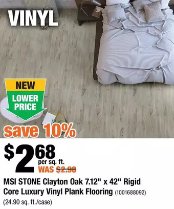 Home Depot Msi stone clayton oak 7.12" x 42" rigid core luxury vinyl plank flooring offer