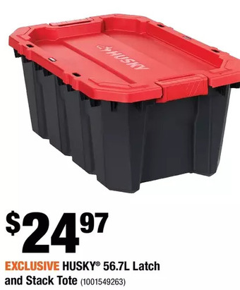Home Depot Husky 56.7l latch and stack tote offer