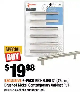Home Depot 6-pack richelieu 3" (76mm) brushed nickel contemporary cabinet pull offer