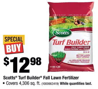 Home Depot Scotts turf builder fall lawn fertilizer offer