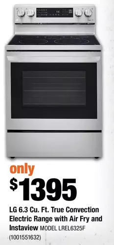 Home Depot Lg 6.3 cu. ft. true convection electric range with air fry and instaview offer