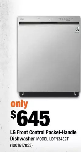 Home Depot Lg front control pocket-handle dishwasher offer