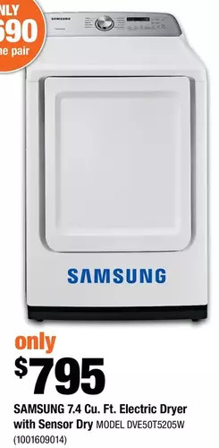 Home Depot Samsung 7.4 cu. ft. electric dryer with sensor dry offer