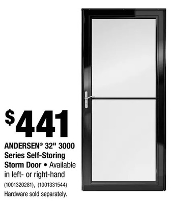 Home Depot Andersen 32" 3000 series self-storing storm door offer