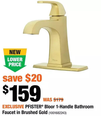 Home Depot Pfister bloor 1-handle bathroom faucet in brushed gold offer